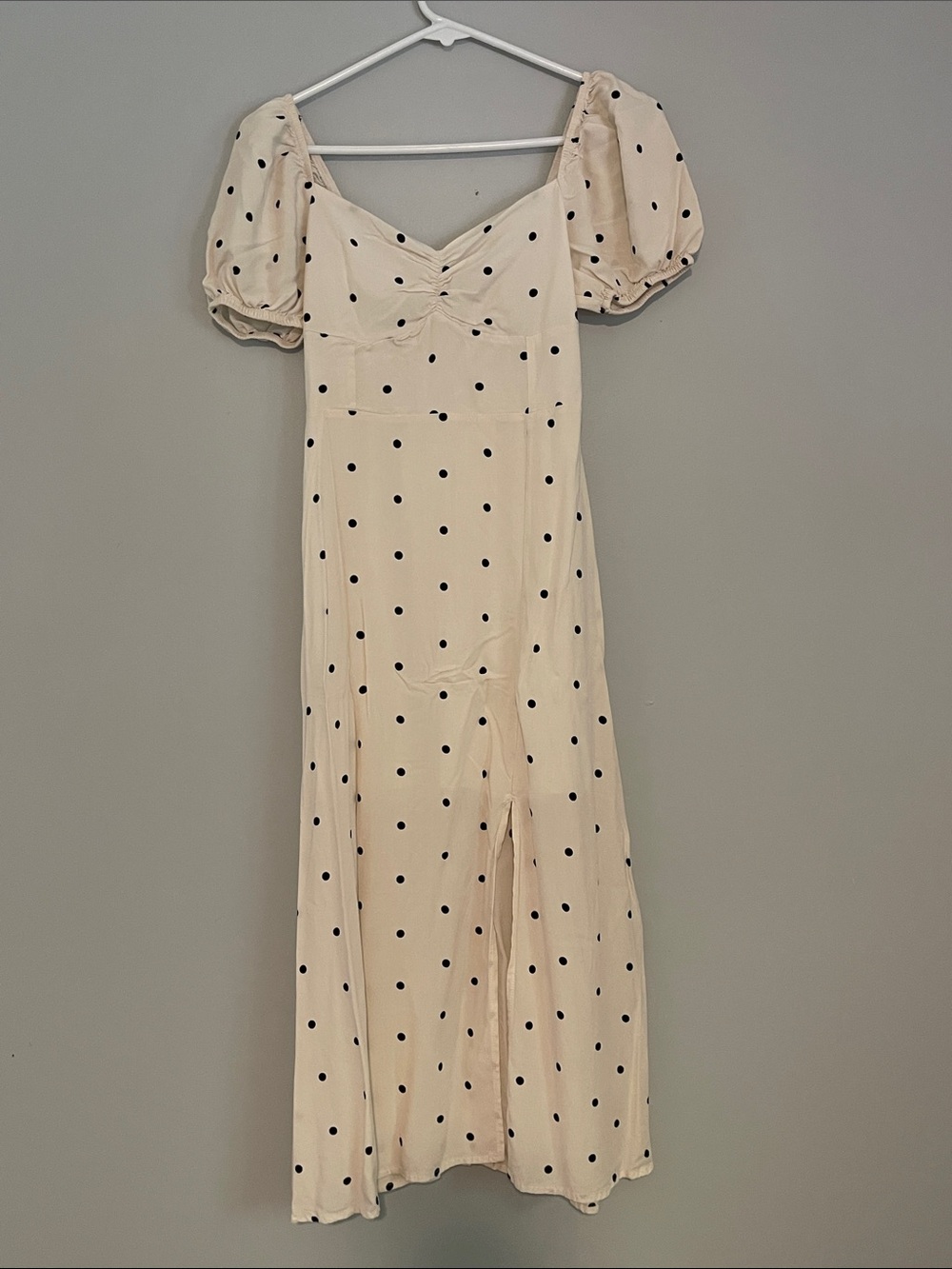 Polka Dot Puff Sleeve Maxi Dress - Cream with Black Dots